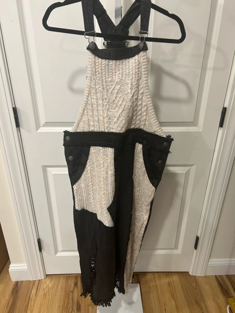 Free People Two-Tone Knit & Denim Overalls